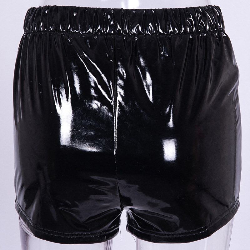 women sexy PU leather black shorts female high waist hip tie lace up ...