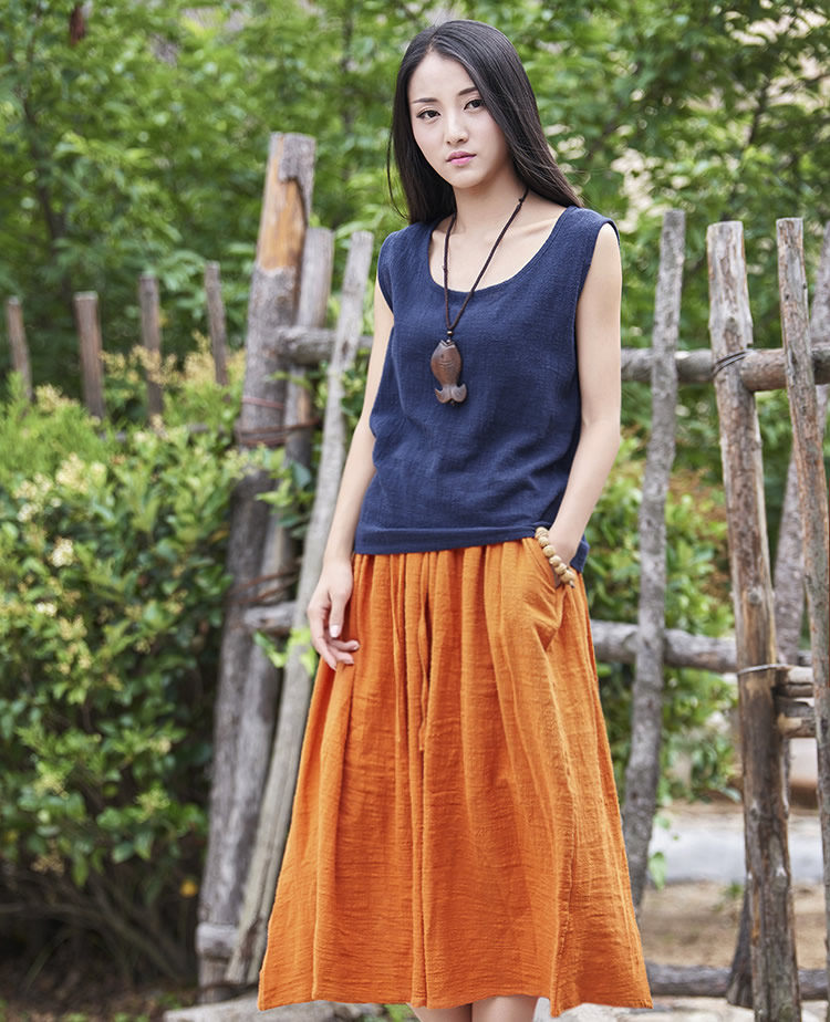 Summer style Solid Cotton Linen Women Long Skirt Brand Casual Loose ...