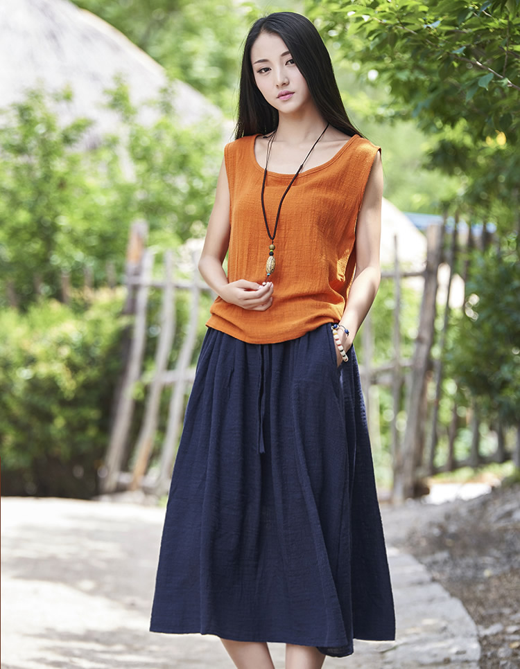 Summer style Solid Cotton Linen Women Long Skirt Brand Casual Loose ...