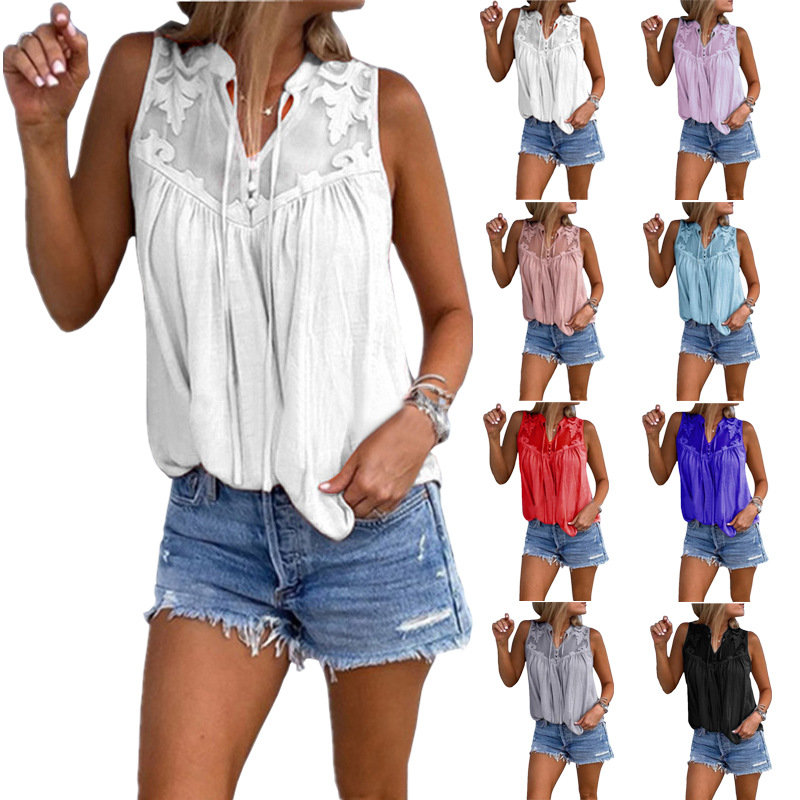 S-5XL Size Summer Women Tees Causul Sleeveless Hollow Out V Neck Tank T ...