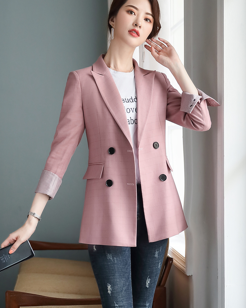 Bouble Breasted Solid Women Blazer With Pockets Female Coat Fashion ...